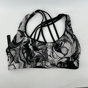 Victorias Secret Women M Strappy Racerback Sports‎ Bra White Black Marbled Gym